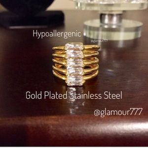 Simulated Diamond Gold Plated Stainless Steel Ring